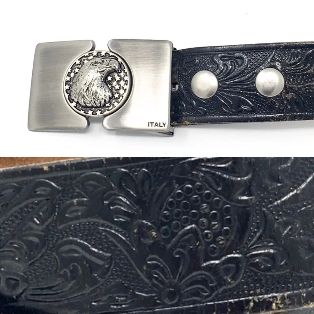 Eagle Italy Metal Buckle vintage leather tooled Belt 44